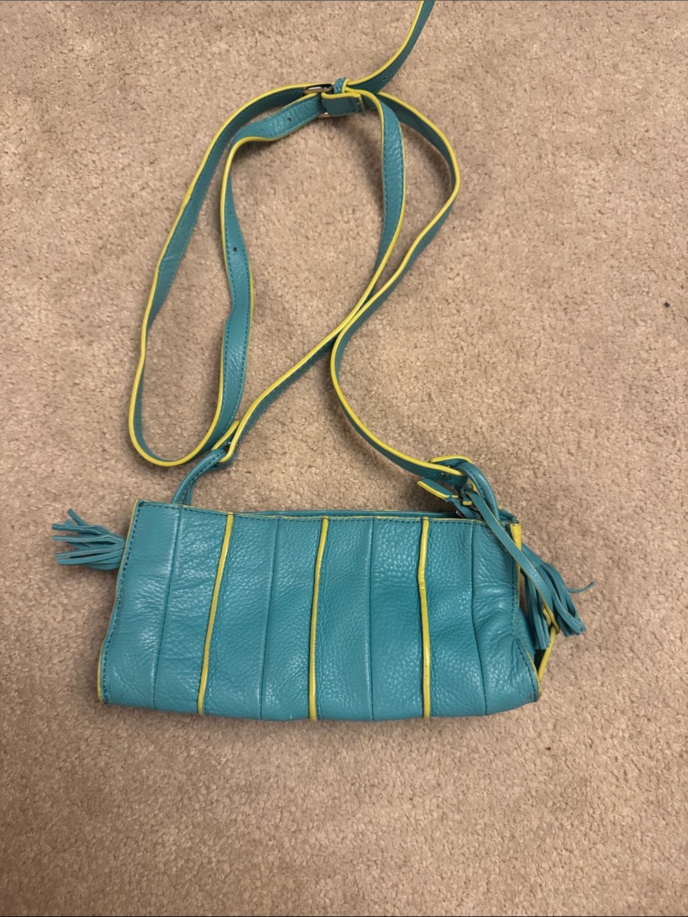 Donald J. Pliner Teal Crossbody Bag with Yellow Trim (2013)